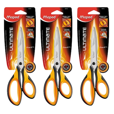 Maped Ultimate Scissors With Double Soft Rings, 8in, PK3 MAP697710